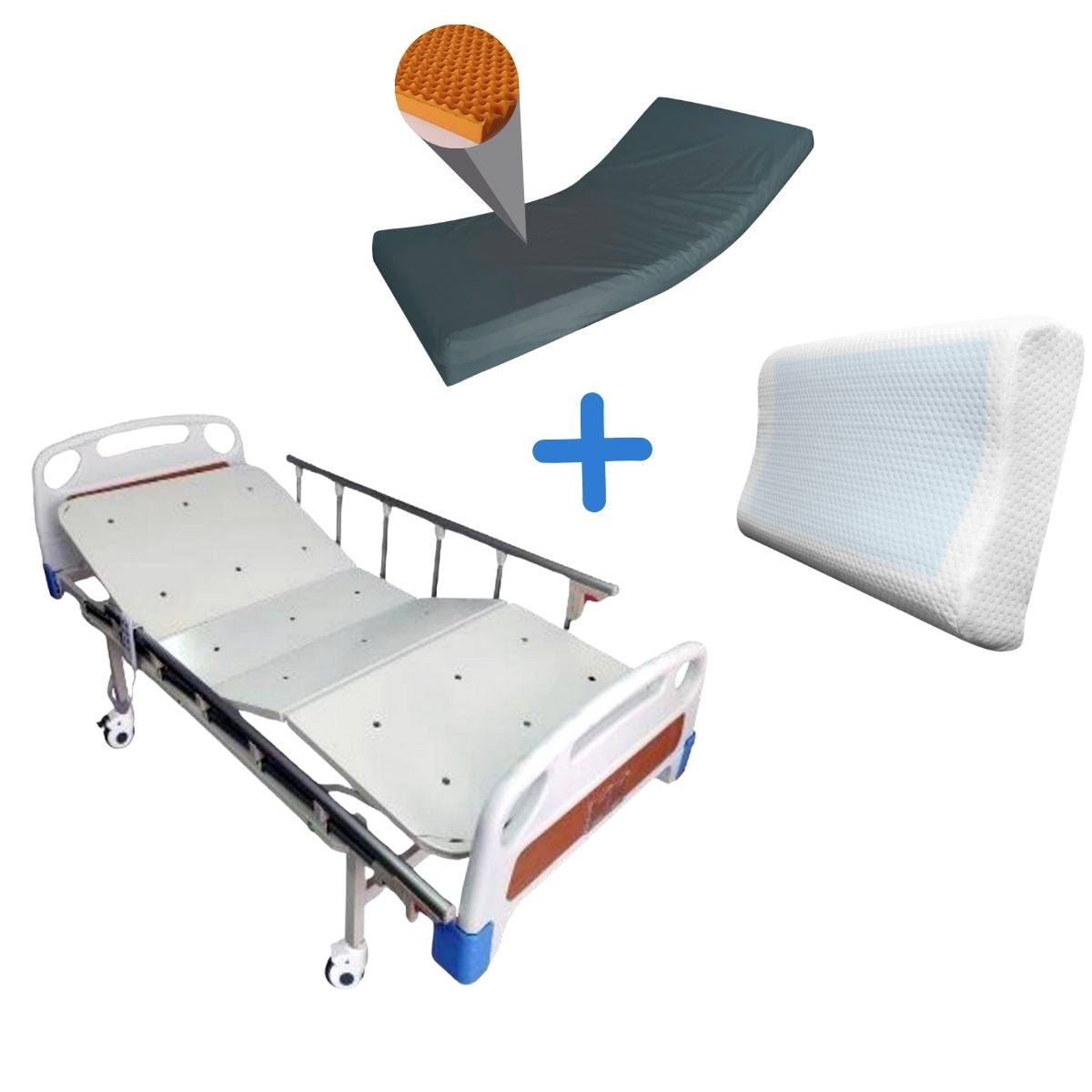 Cama Hospitalaria Eléctrica Dos Funciones + Colchón Hospitalario Antiescaras + Almohada Memory