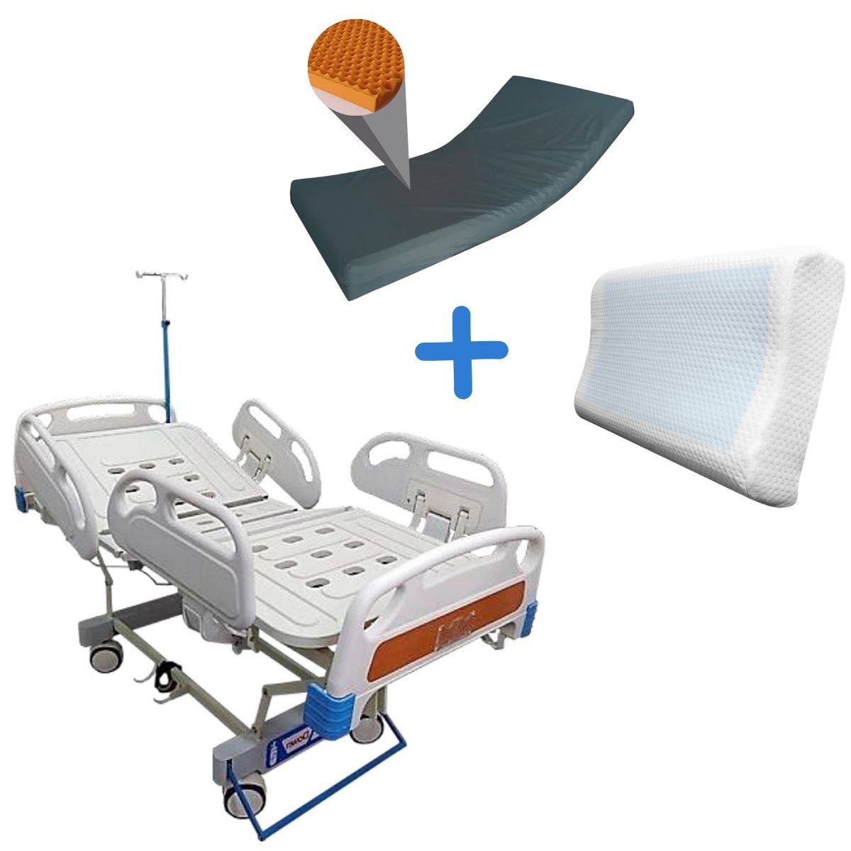 Cama Hospitalaria Eléctrica UCI ABS + Colchón Hospitalario Antiescaras + Almohada Memory