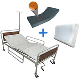 Cama Hospitalaria Mecánica Tres Planos de Lujo + Colchón Hospitalario Antiescaras + Almohada Memory