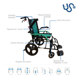 Silla de Ruedas de Transporte Reposa Brazos y Pies Abatibles